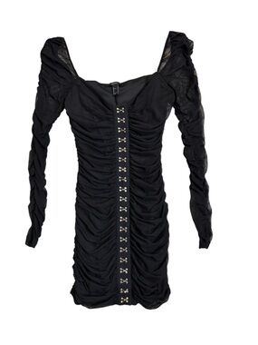 Forever 21 Ruched Mesh Corset Top Black Long Sleeve Size S